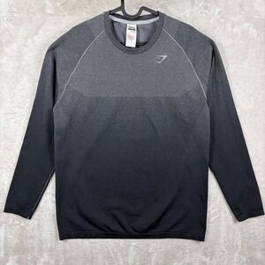 Gymshark Vital Ombre Seamless T Shirt Men's XL Long Sleeve Shirt Black Grey